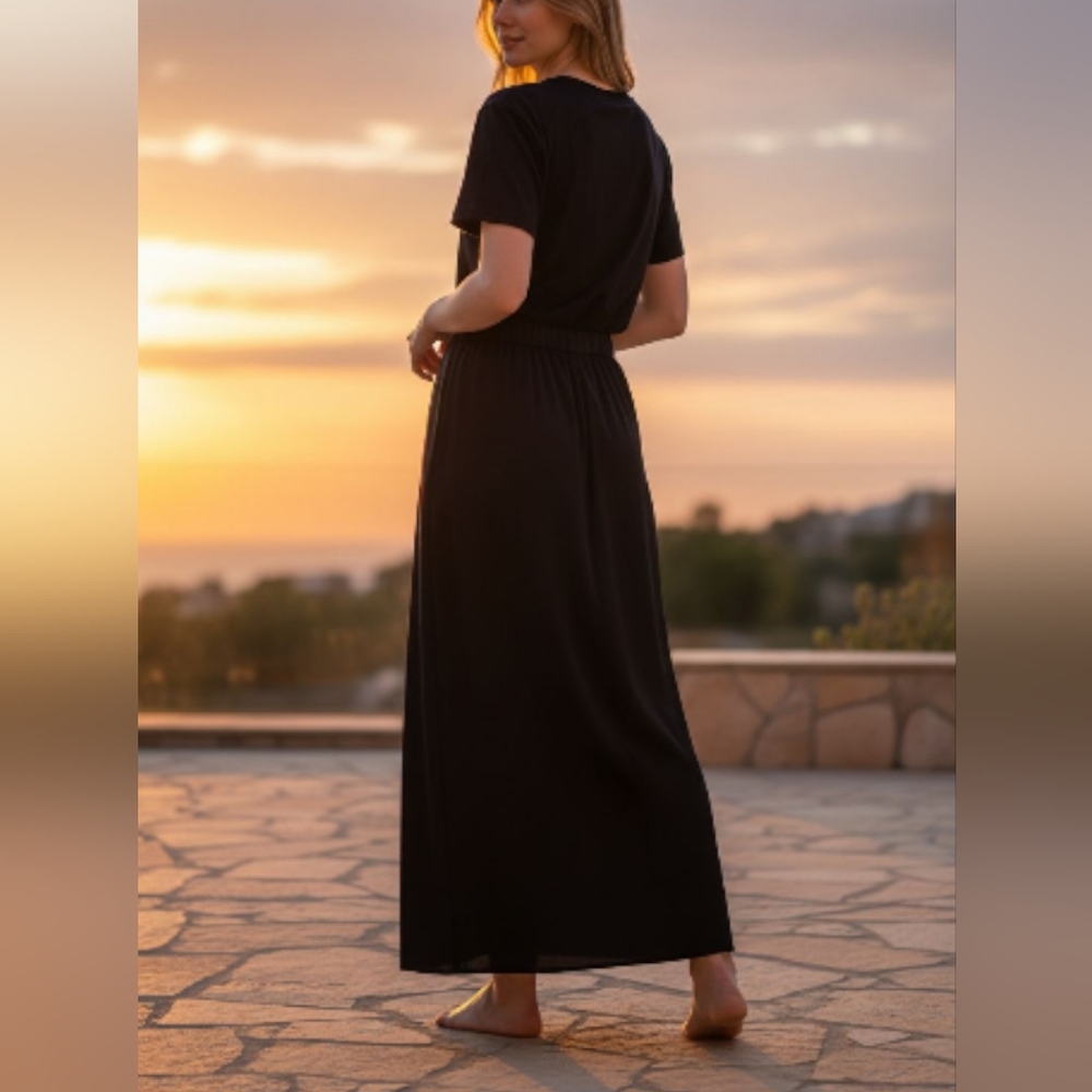 Large Petite Black Y2K Maxi Skirt Side Slit Fully Lined